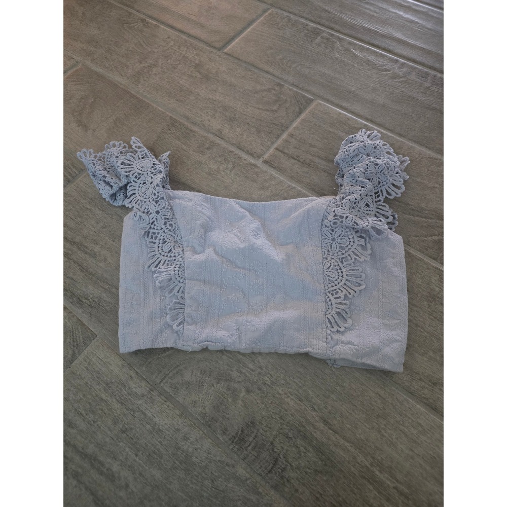 Here Comes the Sun‎ Lace Trim Crop Top Women's Sleeveless Blue Size Large